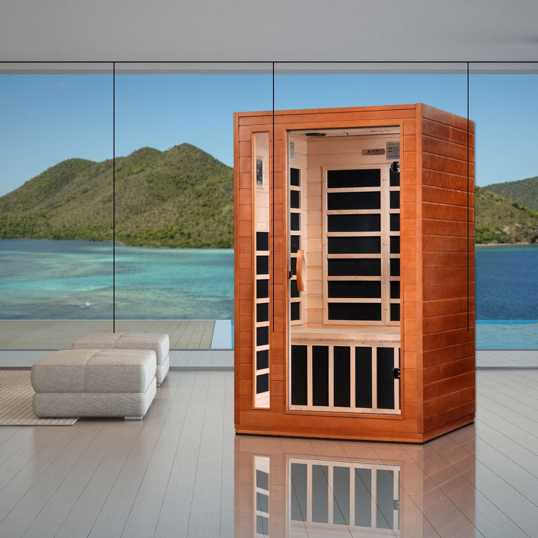 indoor infrared 2 person red light sauna hemlock wood 
