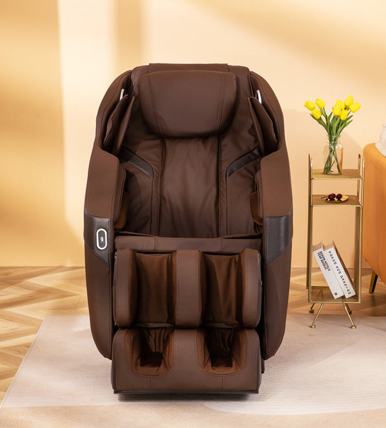 Brown R8316 2D massage chair in a living room. 